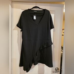 Black V-Neck Asymmetrical Short Sleeve Top